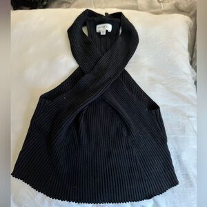Better Be Black Ribbed Cross Halter Top